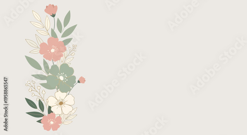 Pink flowers with green leaves arrangement 1.