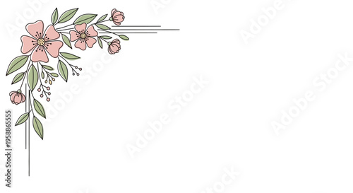 Pink flowers with green leaves arrangement 2.