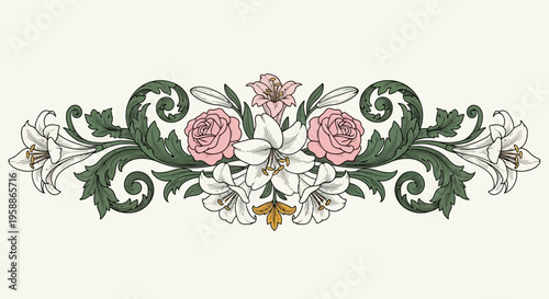 Pink Roses and Green Leaves Decoration.