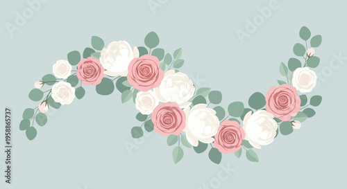 Roses and leaves floral decorative arrangement.