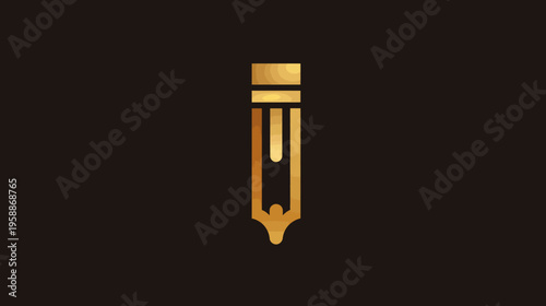 A gold-toned, stylized image of a pencil on a dark brown background. Simple and elegant design