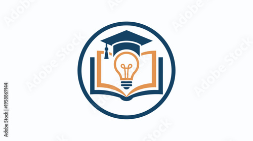 Education and Insight Symbolizing Knowledge, Innovation, and Learning Through a Graduation Cap, Open Book, and Light Bulb