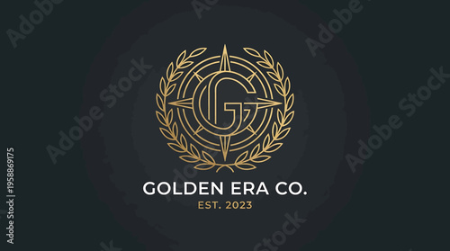 Exquisite golden emblem design featuring a stylized letter G, a detailed compass rose, and an elegant laurel wreath, perfect for a prestigious and established brand identity