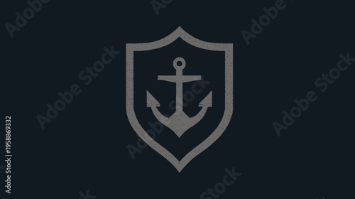 A gray anchor emblem within a shield-shaped frame, set against a dark blue background