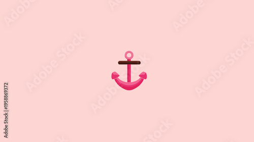 Simple illustration featuring a pink anchor with a dark brown horizontal bar set on a pink background