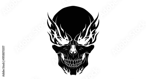 Black Skull with Flames Design.