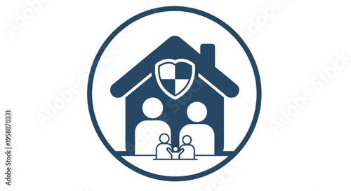 Family Home Protection Shield Icon.