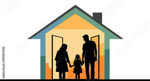 Family standing in house doorway together.