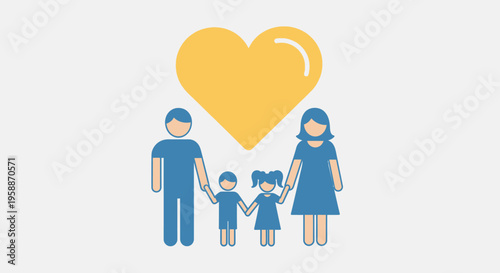 Family with children standing together happily.