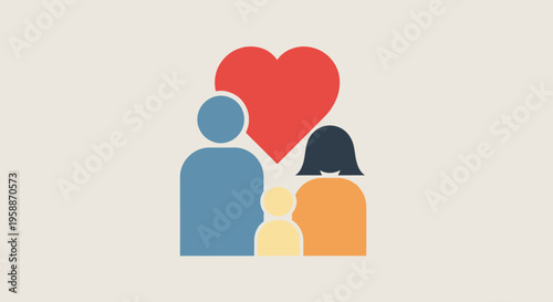 Family with love heart symbol.