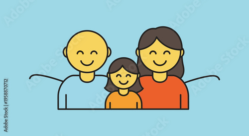 Smiling family of three together happy.