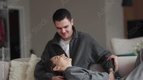 Romantic moment between a couple at home enjoying quality time together