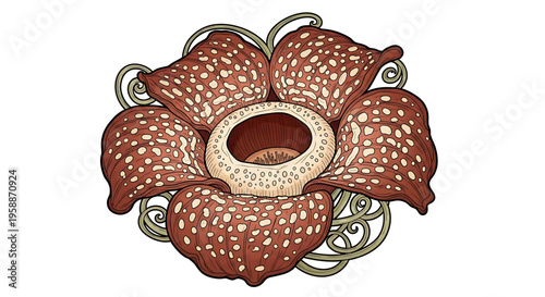 A vector graphic illustration of a rare and exotic Titan Arum flower in full bloom with intricate details and patterns.