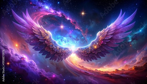 Angel Wings in Cosmic Space Scene.