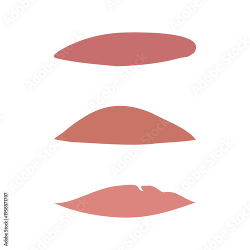 The scene shows three distinct lipstick swatches arranged vertically on a bright white surface.