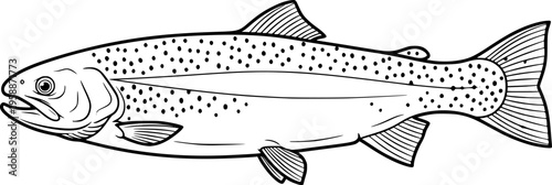 rainbow trout fish engraving black and white outline
