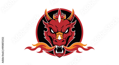 Red Dragon Head Logo Illustration.