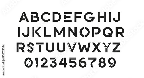 Alphabet and numbers typeface design.