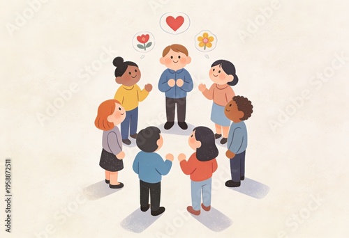 Group of cheerful people engaging in open discussion and sharing emotions, illustrating the importance of connection, affection, and community in fostering personal growth and well being