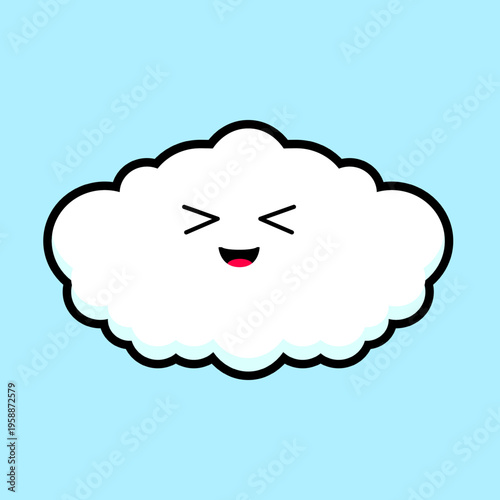 Cute flat cloud character with playful laughing expression and wink on soft blue background, ideal for children’s design, emotion concepts, and fun visual content