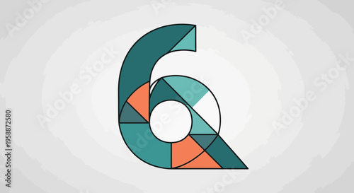 Large Number Six Colorful Geometric Shape.