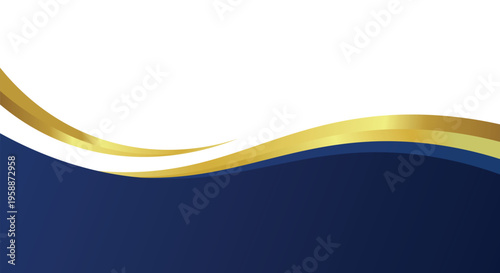 An elegant corporate background featuring dynamic blue and gold waves against a clean white backdrop, perfect for professional presentations and luxury business branding material,copy space background