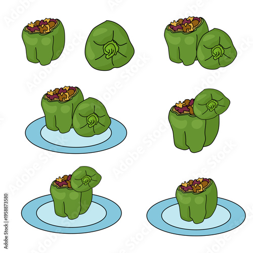 Vector illustration of stuffed bell peppers dish