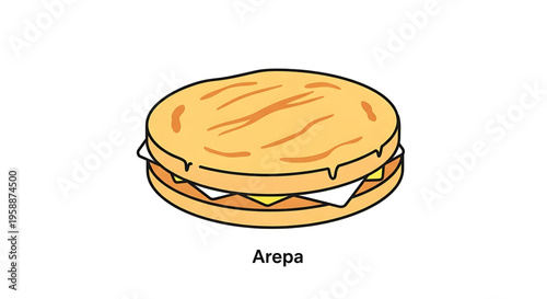 A vibrant vector illustration of a traditional arepa, a popular Latin American flatbread sandwich.