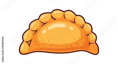 A vibrant cartoon illustration of a golden empanada on a white background