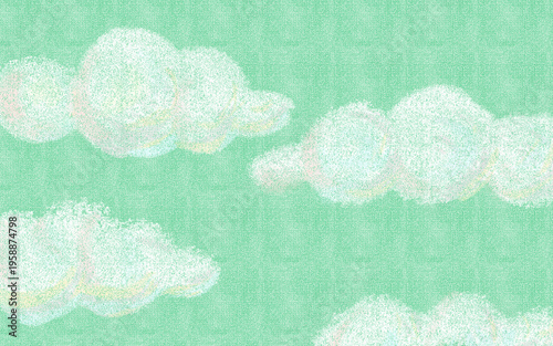 手描き風の雲が浮かぶグリーン背景素材 - Hand Drawn Cloud Background on Green