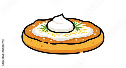 A vector graphic illustration of a delicious bagel with cream cheese and herbs, perfect for food or restaurant branding