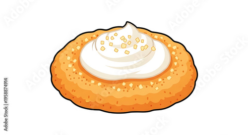 A vector graphic illustration of a delicious donut with white frosting and sprinkles