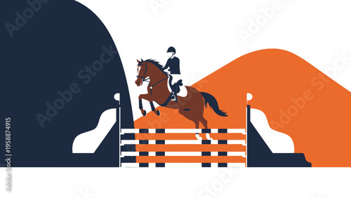 Equestrian Athlete Leaps Over Obstacle in Show Jumping Competition