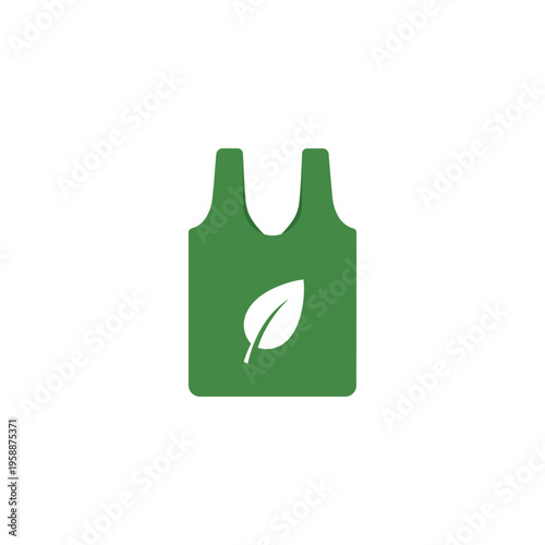 flat minimalist icon of reusable shopping bag with leaf symbol
