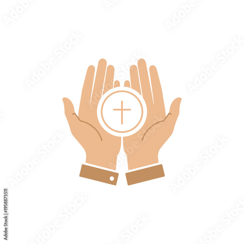 flat vector icon of open hands holding sacred host