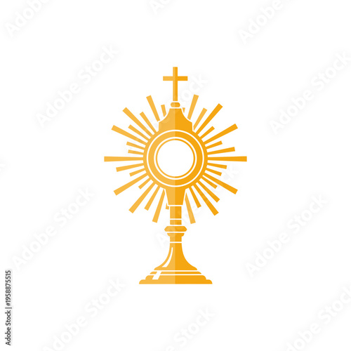 semi-flat vector of golden monstrance with circular host center