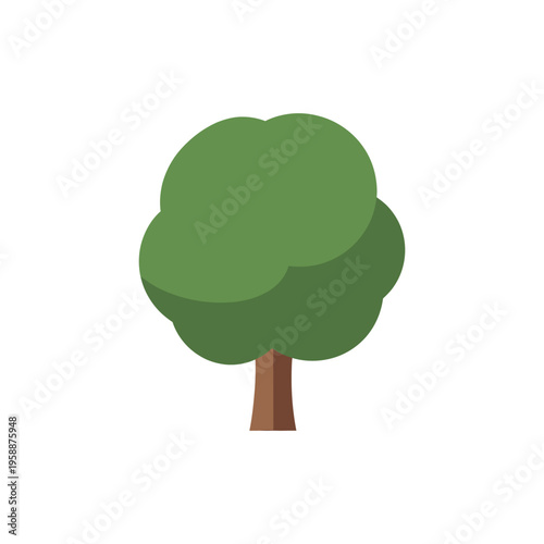 flat vector icon of tree with simple round canopy, solid green tones