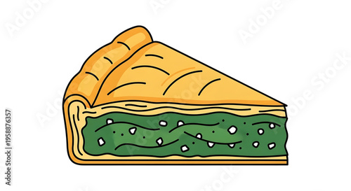 A vector graphic illustration of a slice of savory pie with a green filling