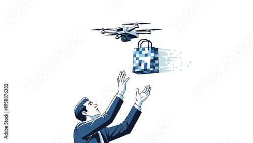 Man Receiving Drone Delivery.