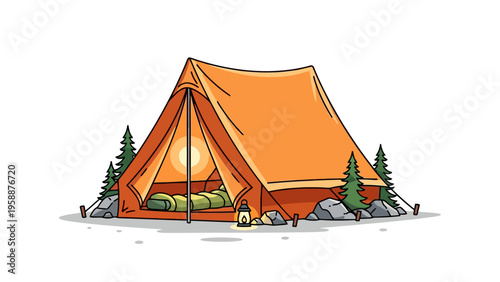 Orange Tent in Forest.