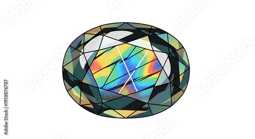 A colorful, faceted gemstone illustration with a rainbow of colors and a sleek, modern design.