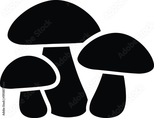 Black silhouette of three mushrooms on white background fungi