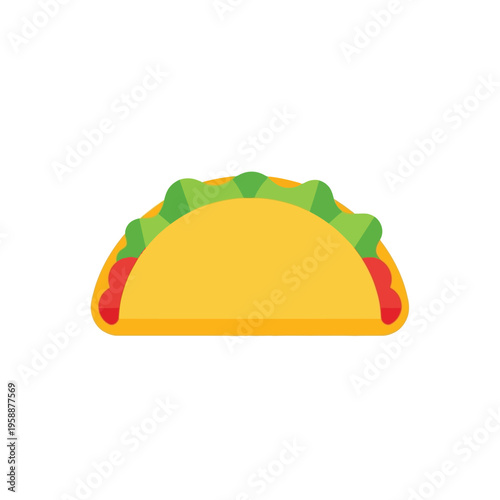 Delicious flat icon illustration of a taco, symbolizing Mexican cuisine and fast food, perfect for menus, restaurants, and food blogs