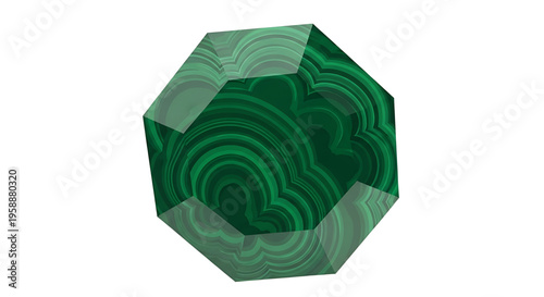 A vector graphic illustration of a green gemstone with a unique banded pattern
