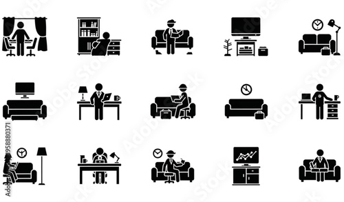 Family Daily Routine Silhouette Bundle isolated on white background