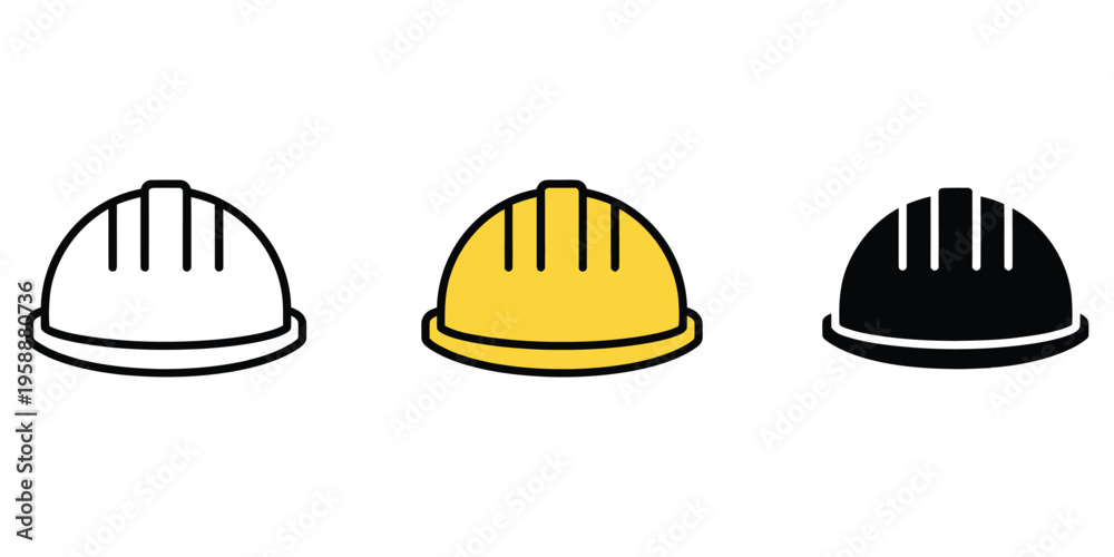 Fototapeta premium Three firefighter helmets in white yellow and black