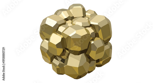 A vector graphic illustration of a gold cluster of polyhedral shapes on a white background