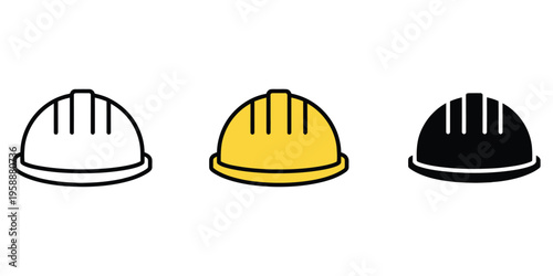 Three firefighter helmets in white yellow and black