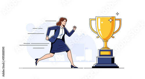 A Determined Businesswoman Pursues Corporate Achievement And Success