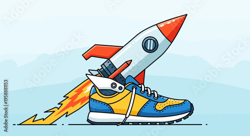 A Flying Shoe Propelled By A Rocket Engine Symbolizing Speed And Progress